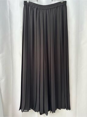 Adrianna Papell 16 Black Pleated Sheer Wide Leg Palazzo Pants Evening Elegant